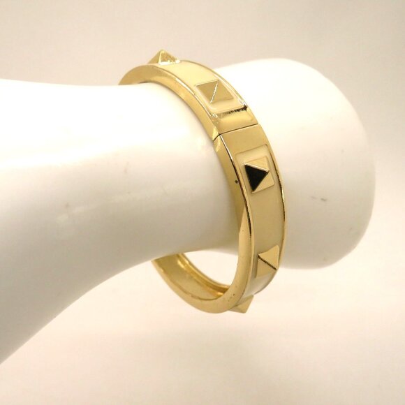 GAP Bracelet Gold Tone Studded Bangle Cream Enamel Hinge Closure - Picture 2 of 9